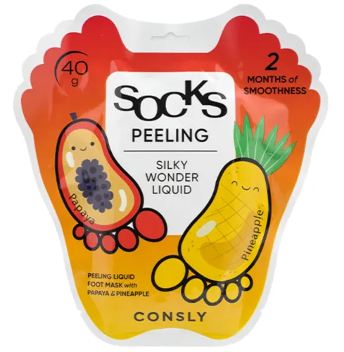 Носочки для ног отшелушивающие с экстрактами папайи и ананаса Consly Silky Wonder Papaya and Pineapple Peeling Liquid
